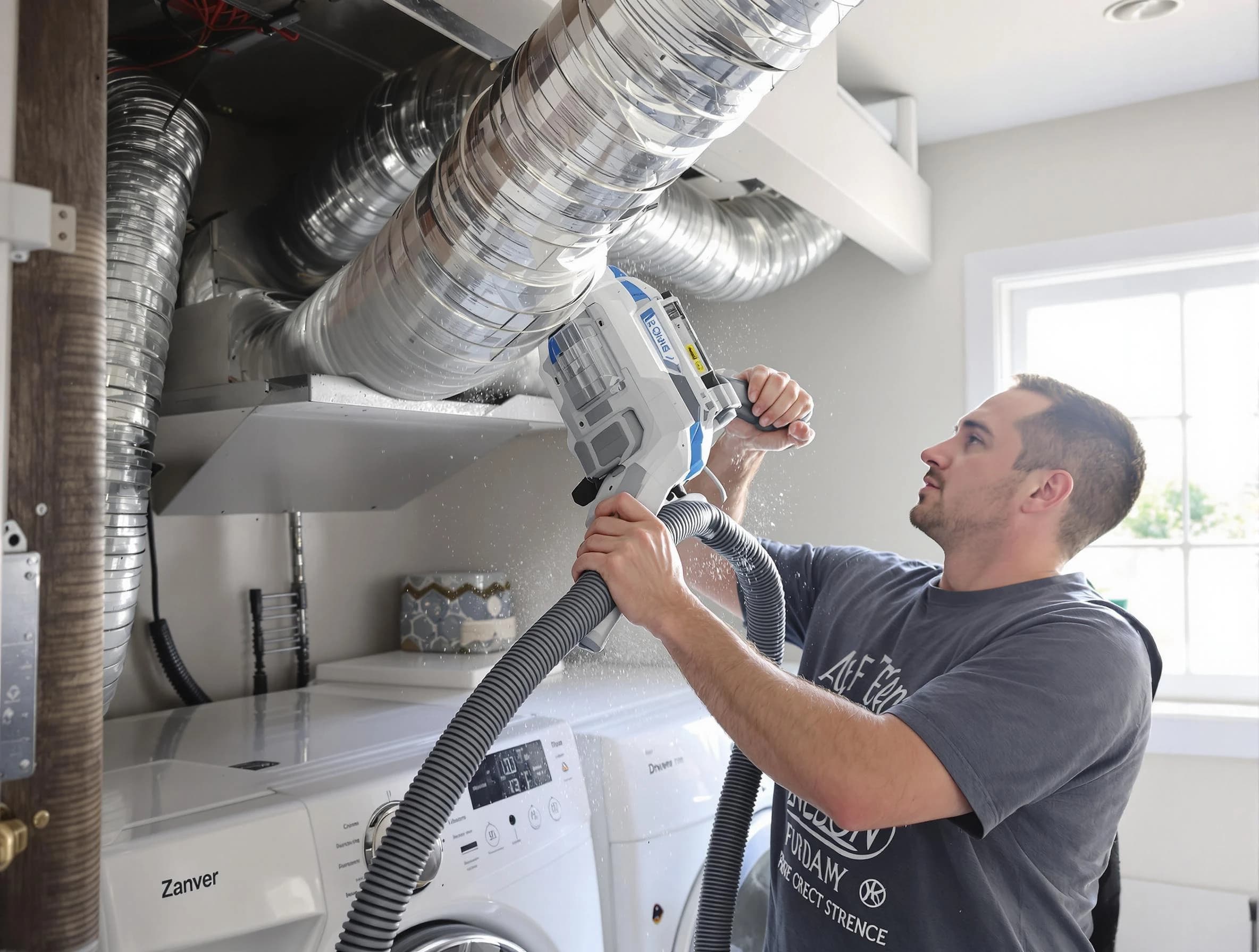 Chickasha Dryer Vent Cleaning specialist cleaning deep within a dryer vent duct system in Chickasha