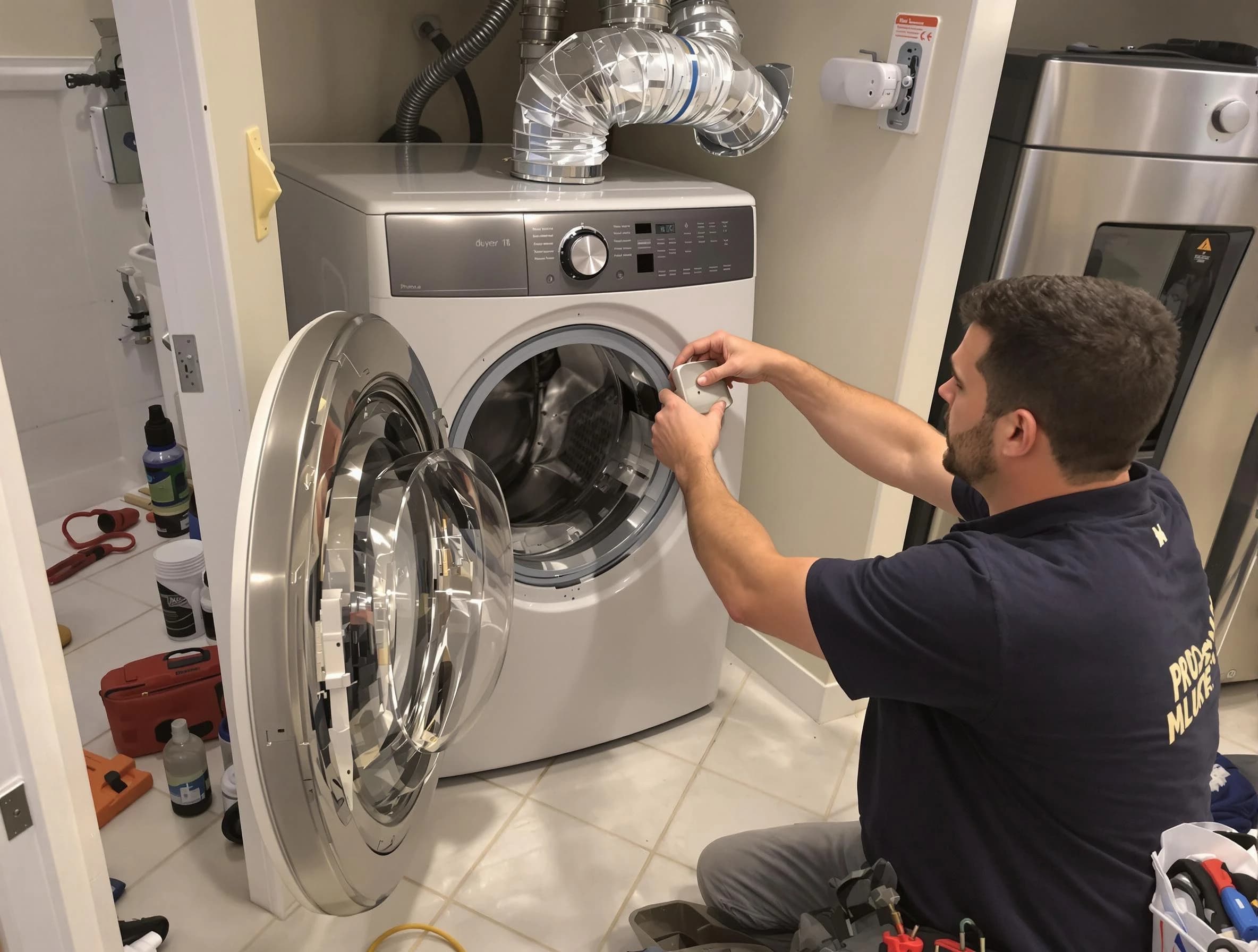 Chickasha Dryer Vent Cleaning technician performing precise dryer vent hose installation in Chickasha