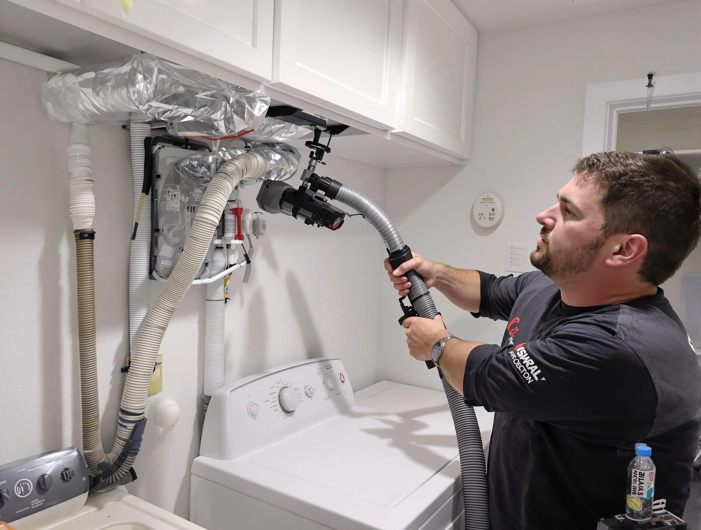 Chickasha Dryer Vent Cleaning certified technician performing safety-focused gas dryer vent cleaning in Chickasha