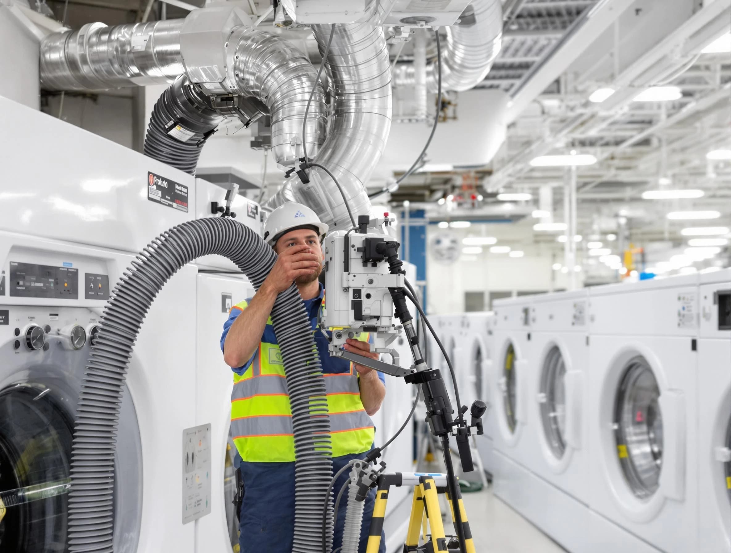 Chickasha Dryer Vent Cleaning team performing commercial-grade dryer vent cleaning at a business facility in Chickasha