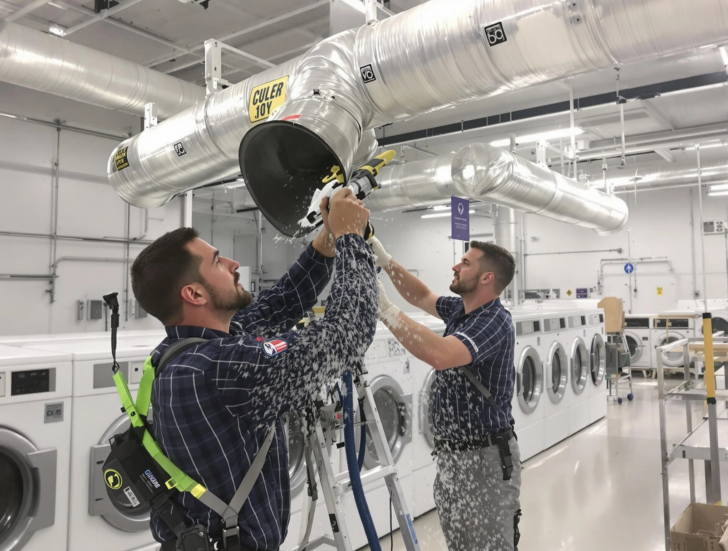 Chickasha Dryer Vent Cleaning team performing large-scale commercial dryer vent cleaning in Chickasha