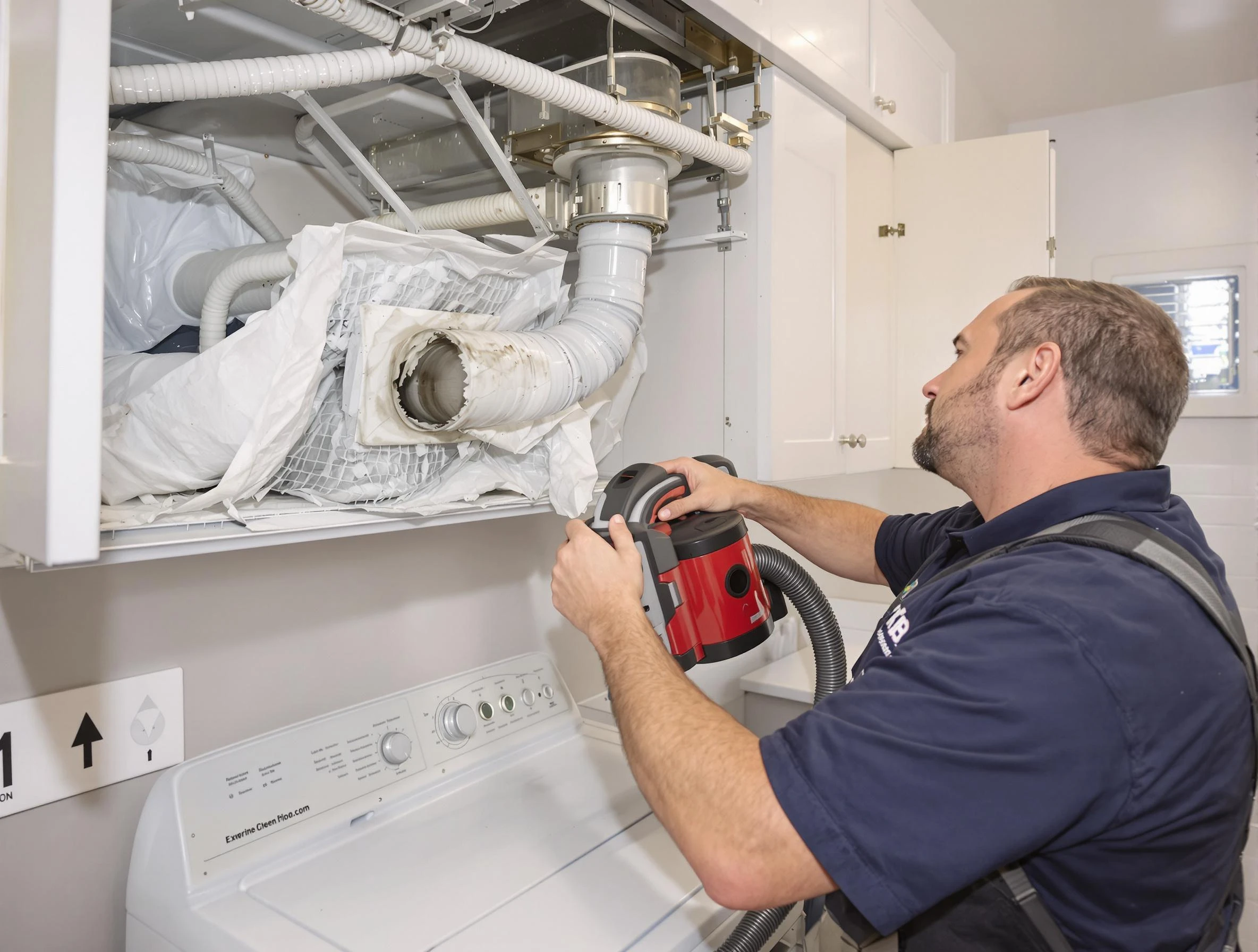 Chickasha Dryer Vent Cleaning technician performing professional exhaust vent cleaning at a residential property in Chickasha